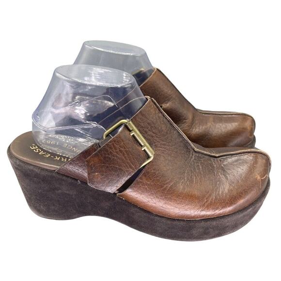 Kork Ease Shoes Womens 10 Brown Pebbled Leather Split Toe Platform Mules Clogs - Picture 1 of 10